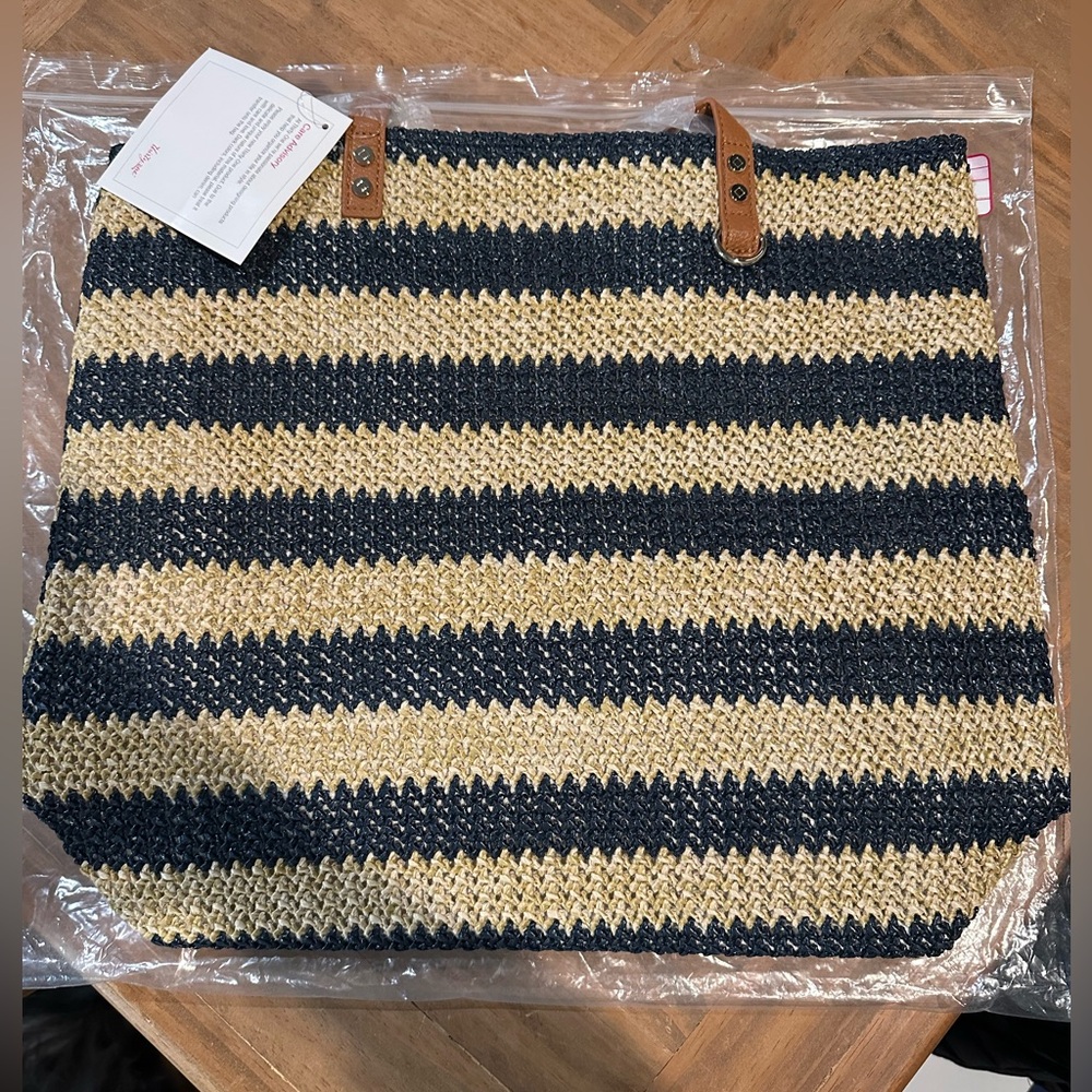 Thirty-One Navy and Tan Striped Tote